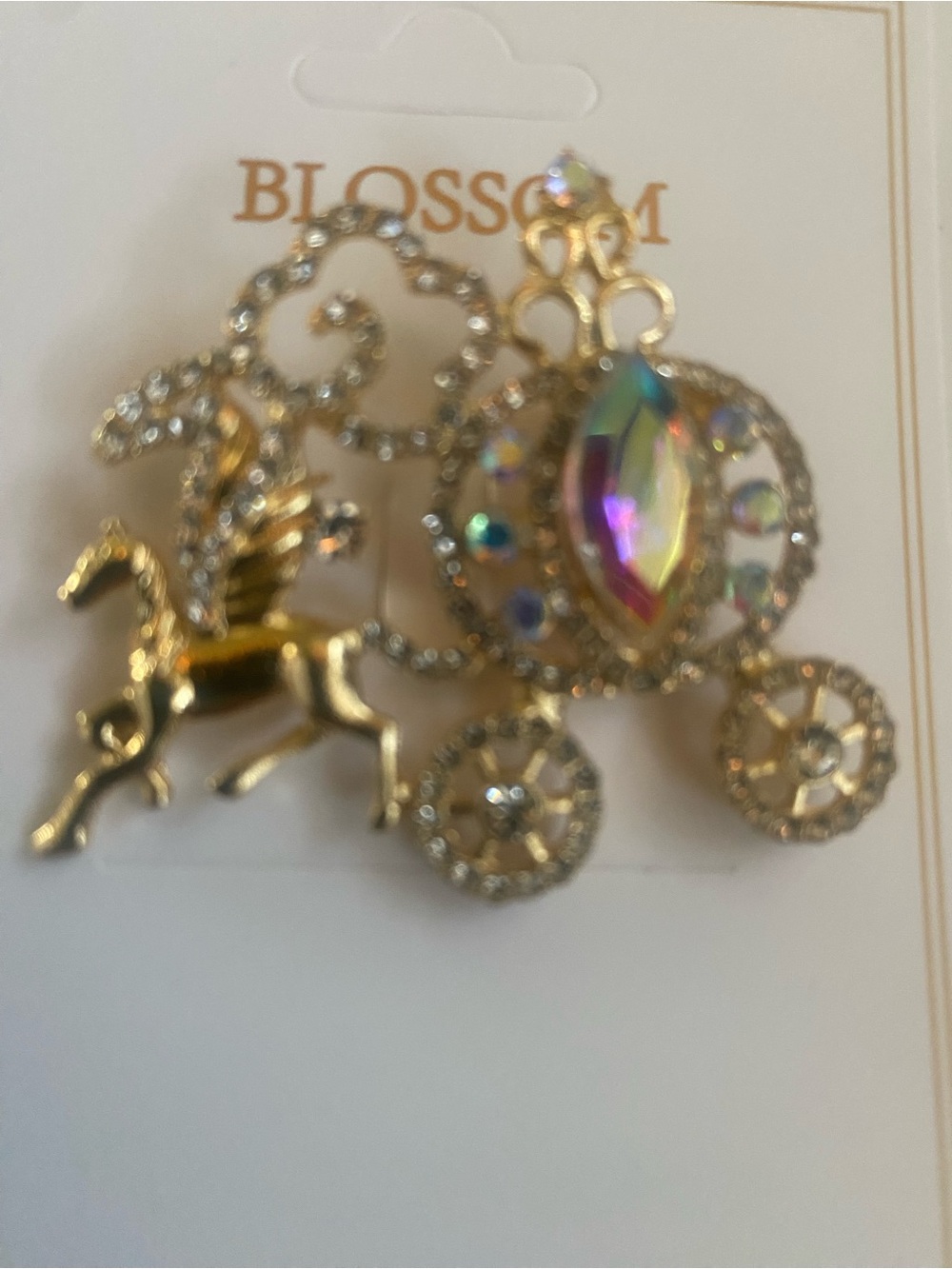 Whim Gold & Aurora Crystal Carriage Brooch- fashion only! Bougie on a budget
